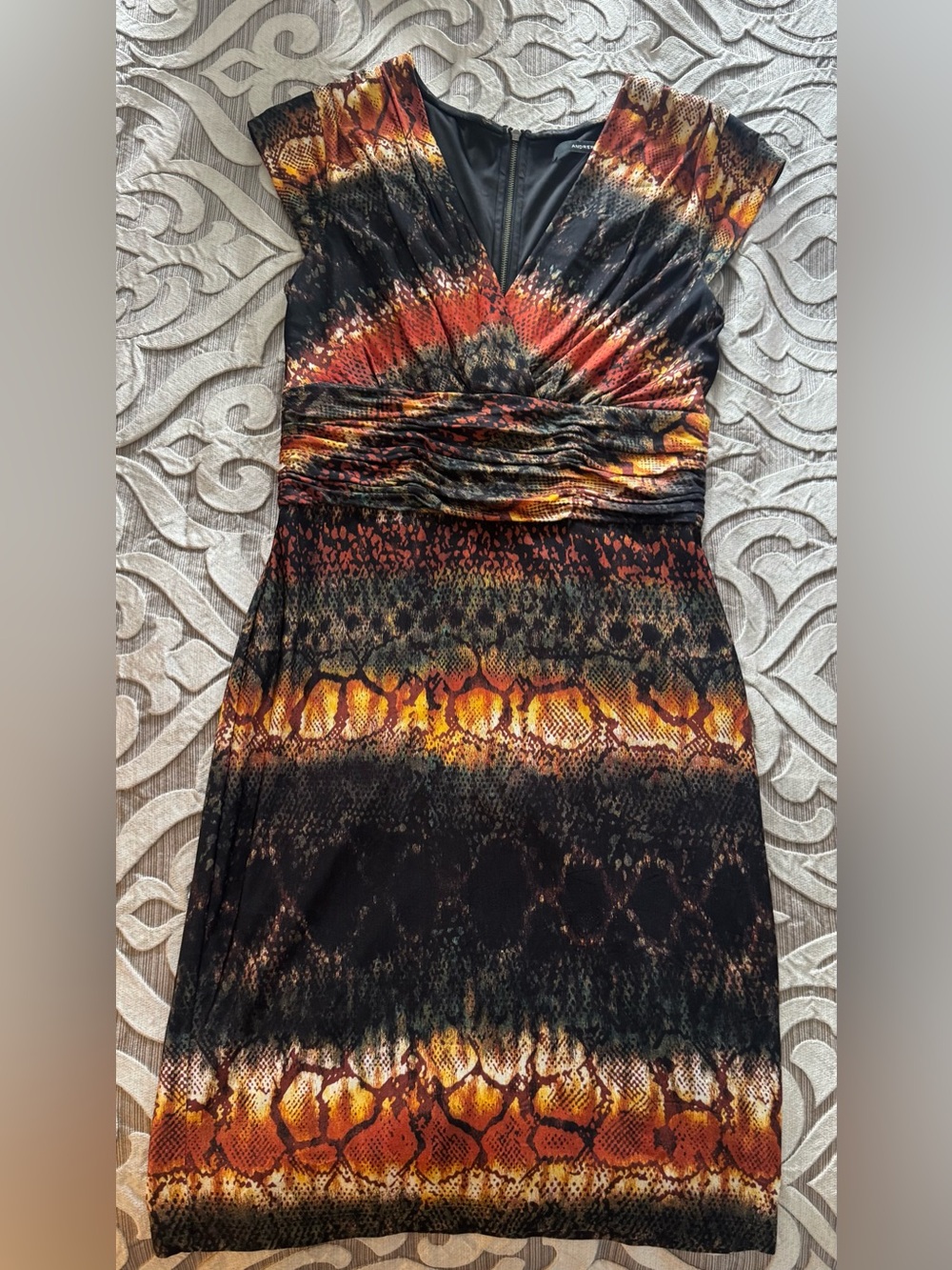 Andrew Marc NY - Women’s Multi-colored Snake-Print V-Neck Dress